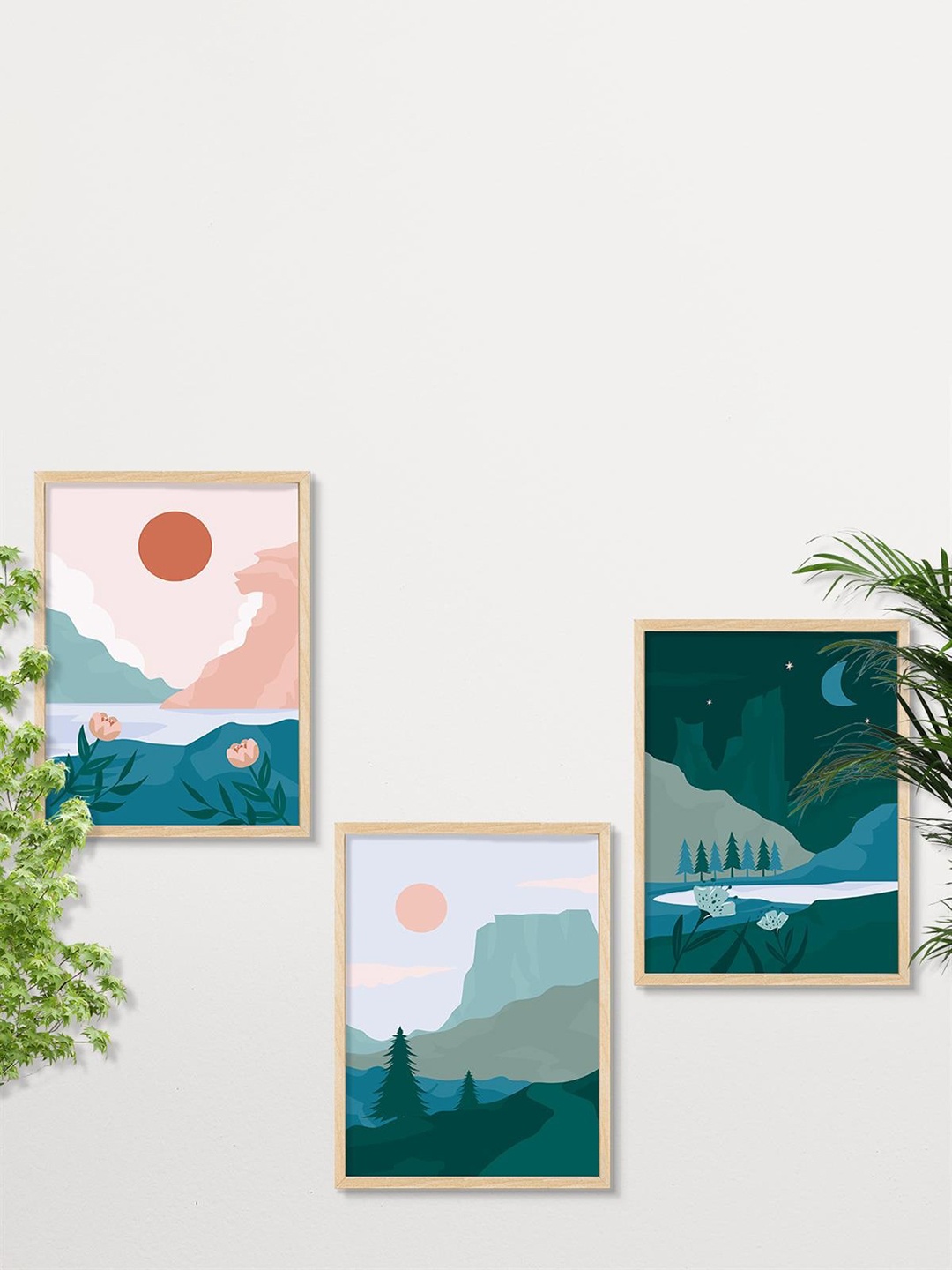 

SAF Peach & Blue 3 Pieces Modern Wall Art