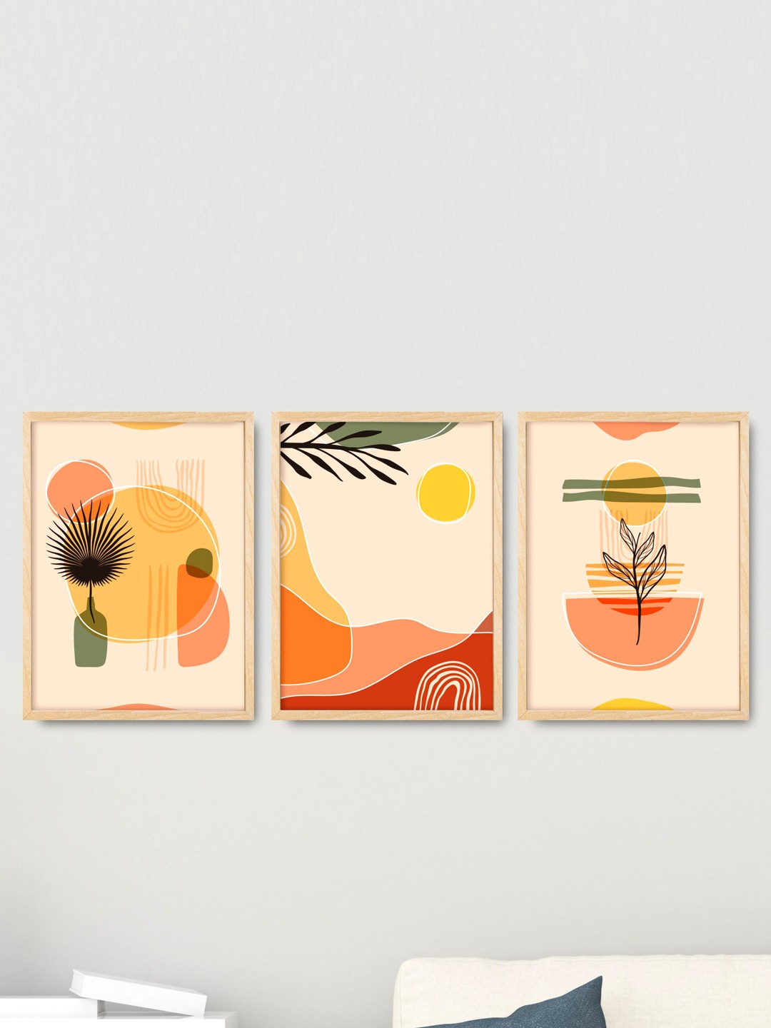 

SAF Beige & Yellow 3 Pieces Modern Wall Art