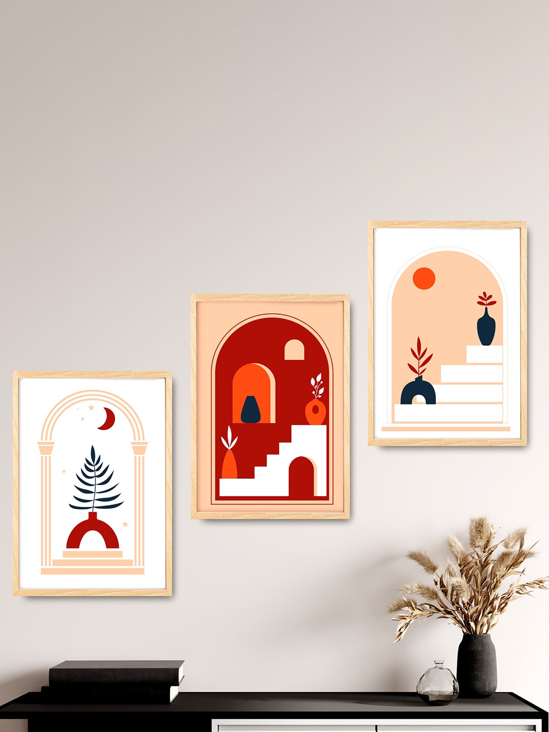 

SAF White & Red 3 Pieces Modern Wall Art