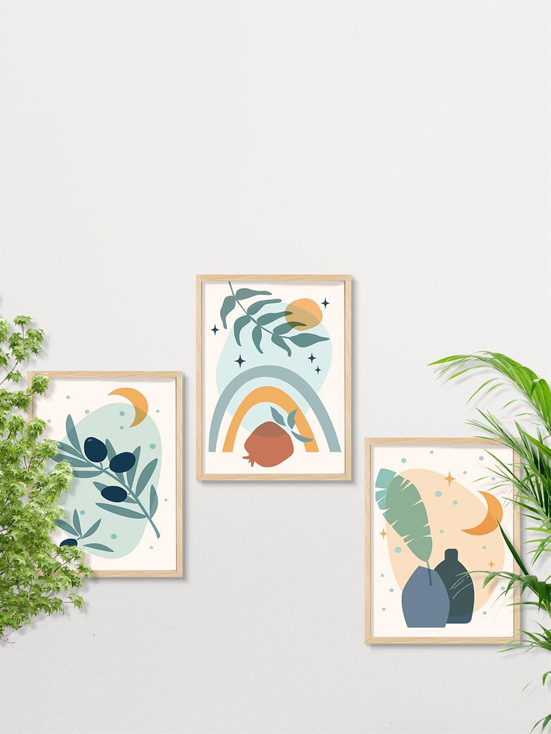 

SAF Brown & Green 3 Pieces Modern Painted Framed Wall Art, Multi