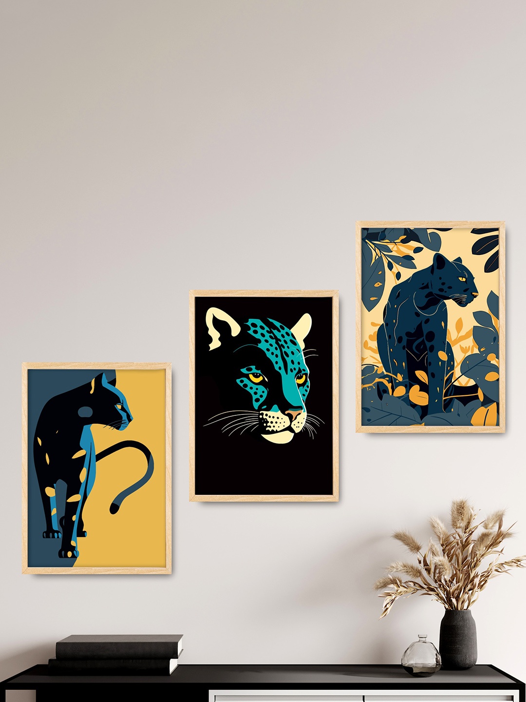 

SAF Blue & Yellow 3 Pieces Modern Painting Framed Wall Art