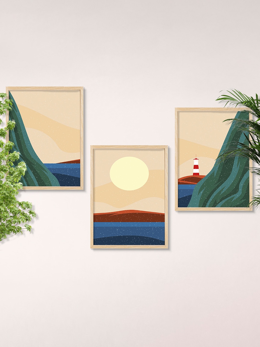 

SAF Grey & White 3 Pieces Modern Printed Framed Wall Art, Beige