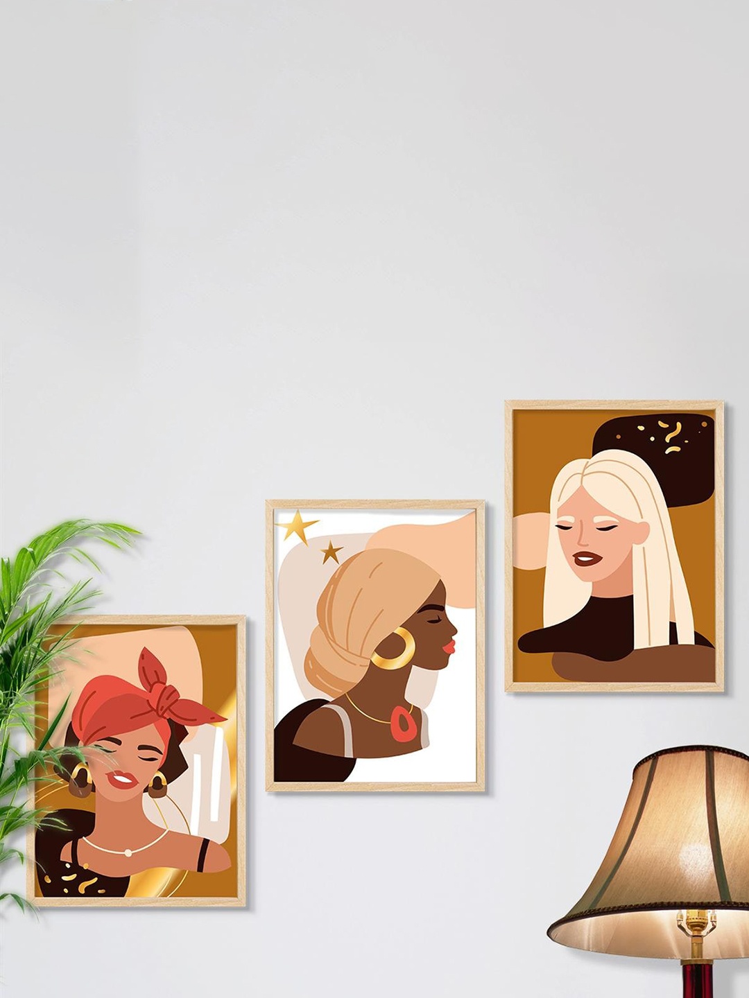 

SAF Brown & Beige 3 Pieces Boho Woman Wall Art