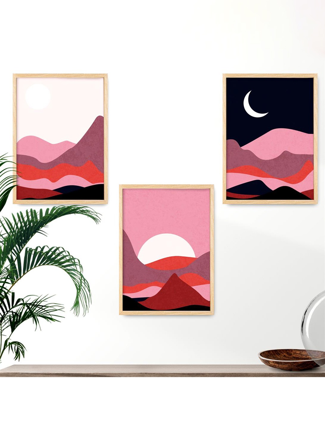 

SAF White & Pink 3 Pieces Modern Painting Framed Wall Art