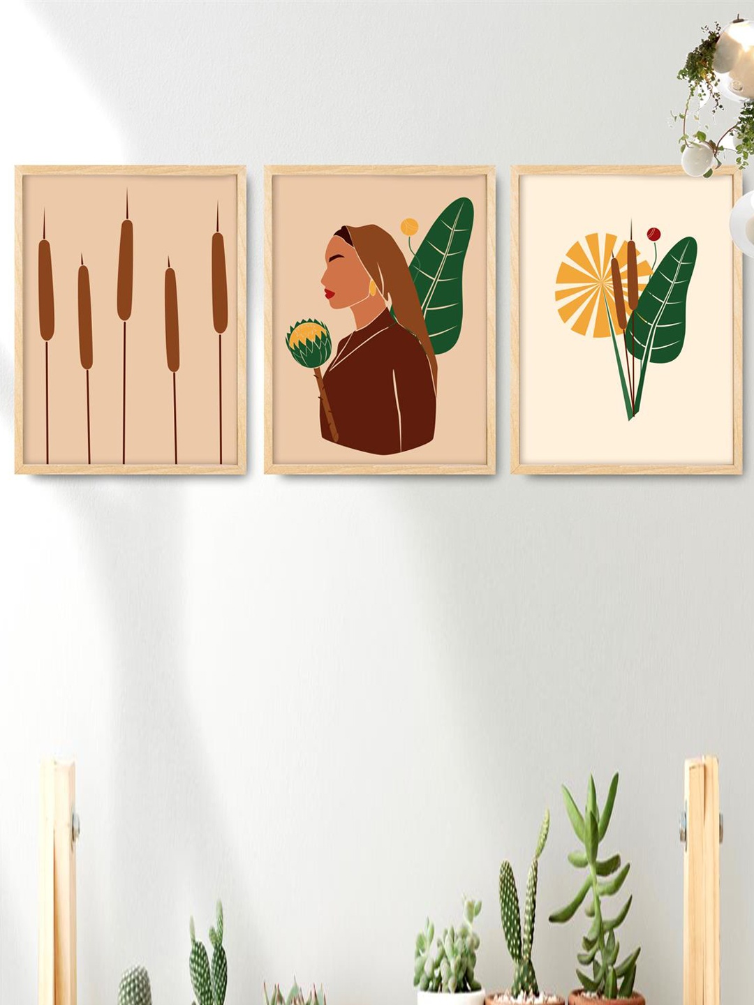 

SAF 3-Pcs Brown & Beige Modern Art Painting Framed Wall Art