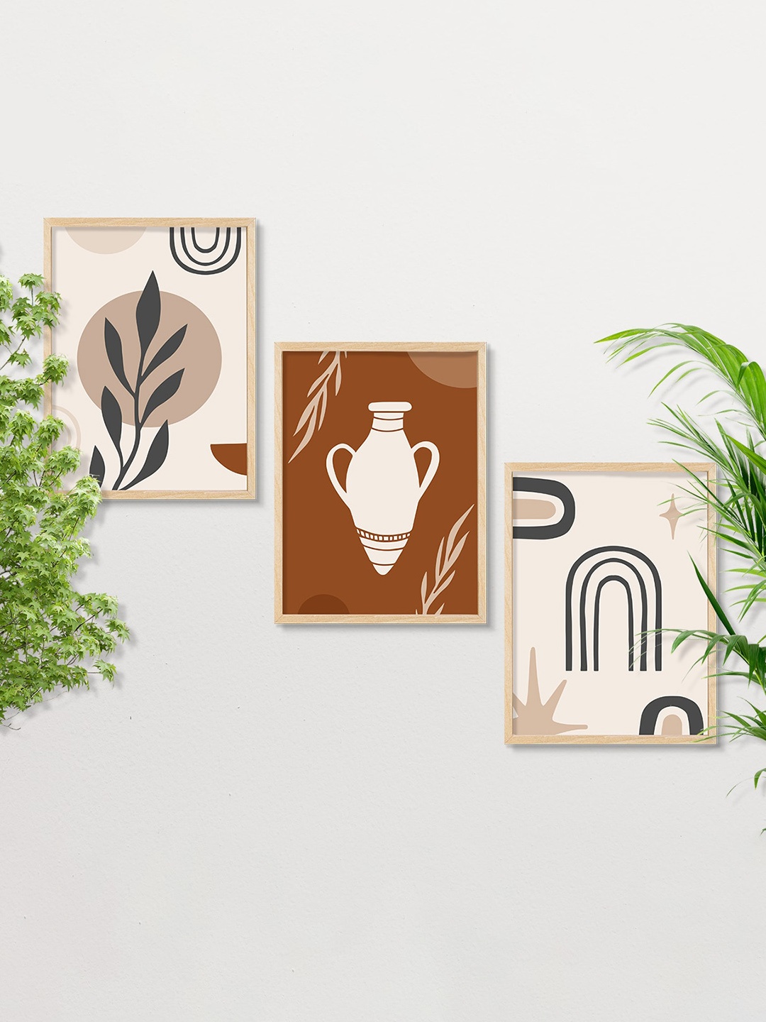 

SAF 3-Pcs Beige & Brown Modern Art Painting Framed Wall Art