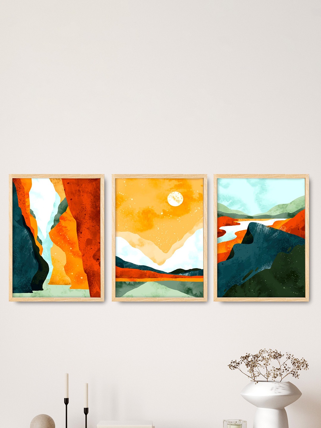 

SAF 3-Pcs Green & Yellow Modern Art Painting Framed Wall Art