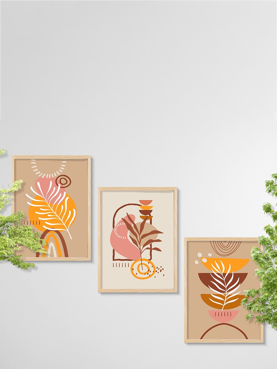 

SAF 3-Pcs Brown & Yellow Modern Art Painting Framed Wall Art, Multi