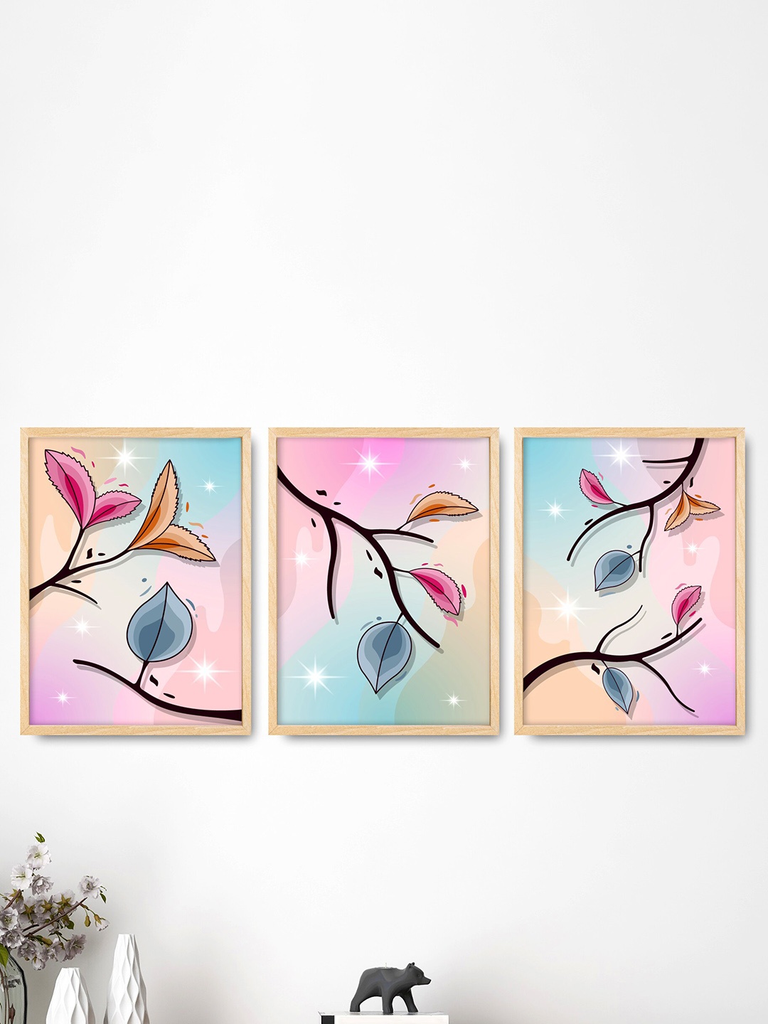

SAF 3-Pcs Pink & Blue Modern Art Painting Framed Wall Art