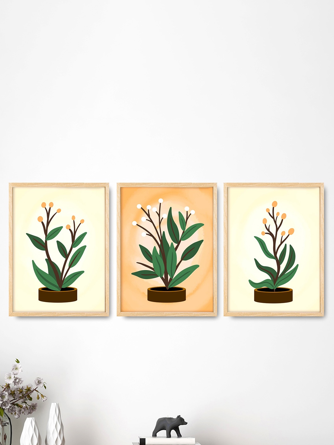 

SAF 3-Pcs Yellow & Green Modern Art Painting Framed Wall Art