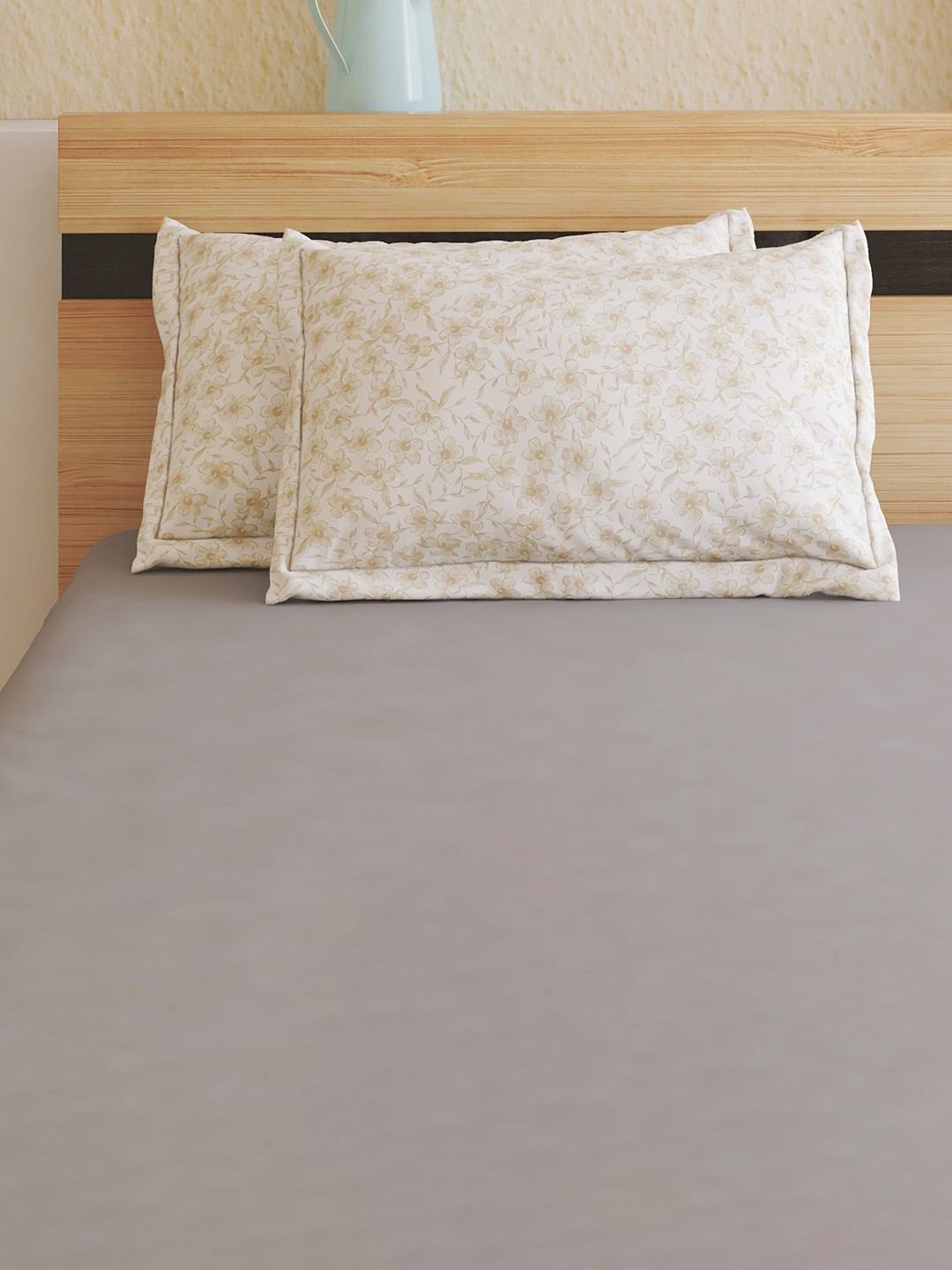 

Home Centre Colour Refresh White & Beige 2 Pieces Printed Cotton Pillow Covers