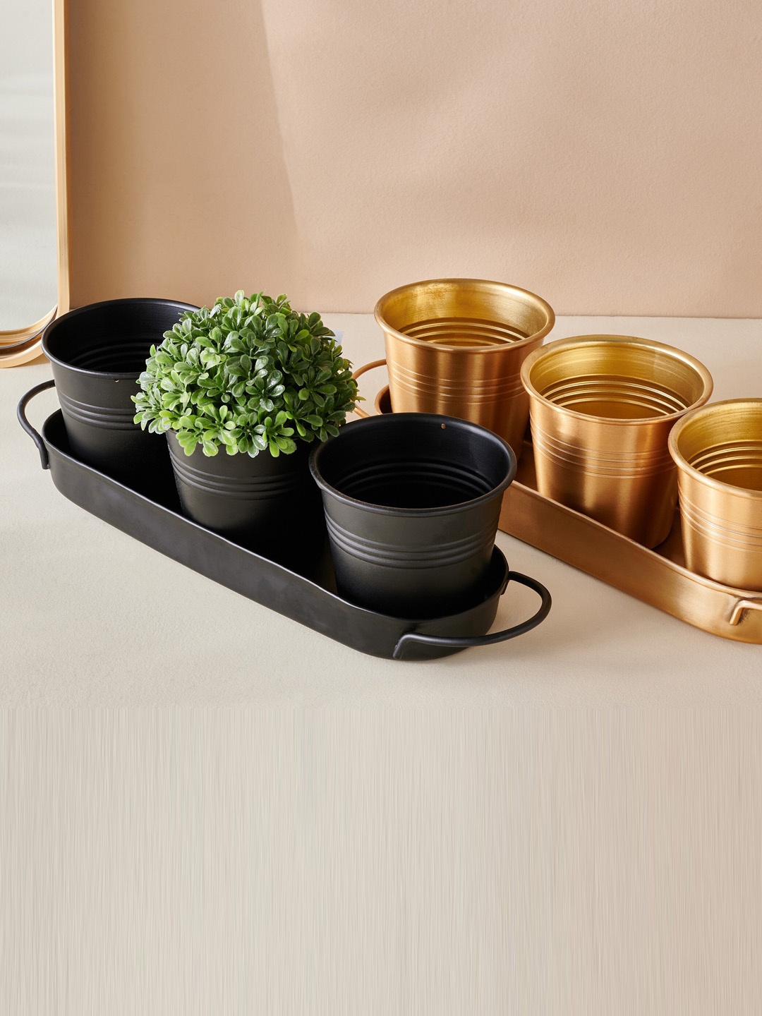 

Home Centre Black 3 Pieces Metal Planter With Stand