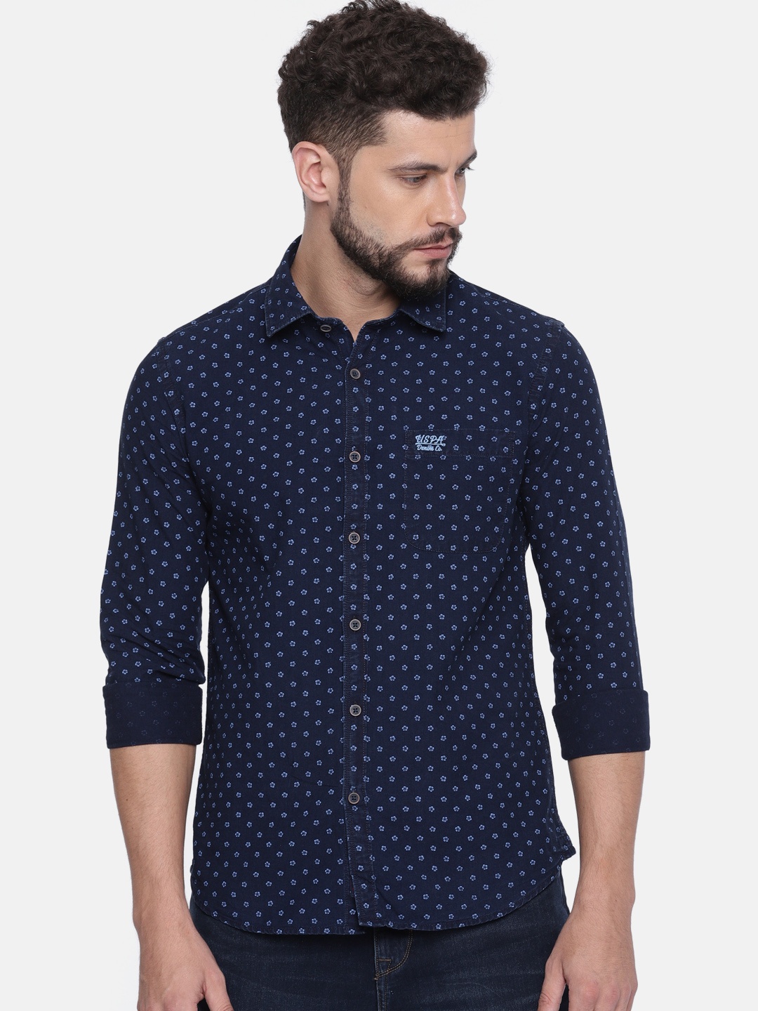 

U.S. Polo Assn. Denim Co. Men Blue Regular Fit Printed Casual Shirt