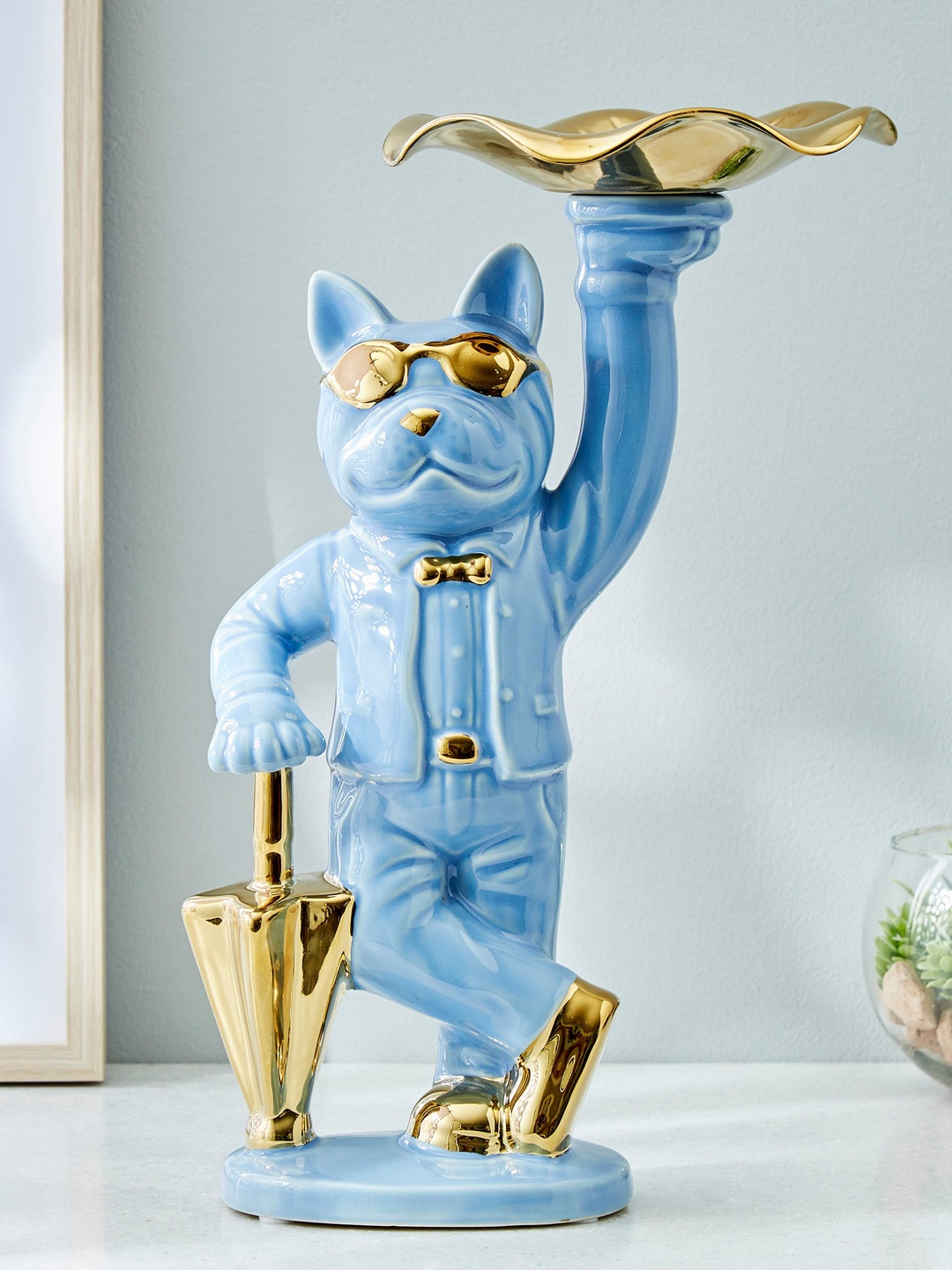 

Home Centre 3-Pcs Blue Standing Dog Figurine Showpiece