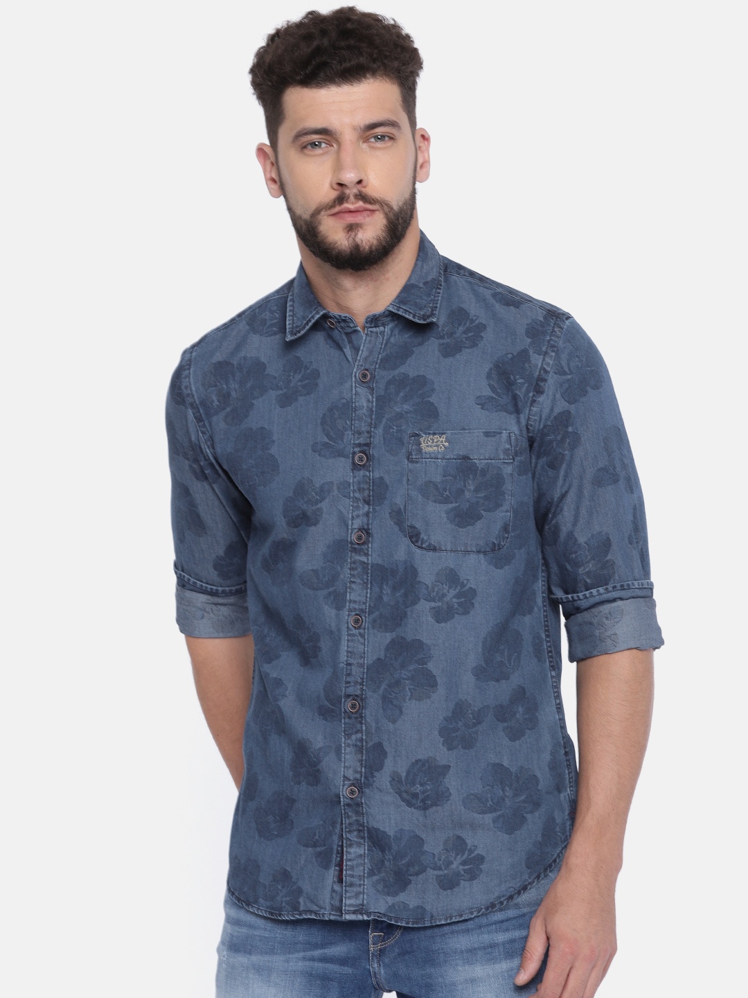 

U.S. Polo Assn. Denim Co. Men Blue Regular Fit Printed Casual Shirt