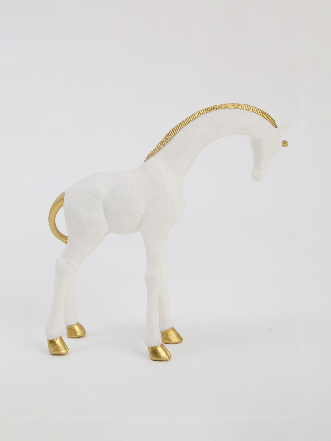 Home Centre White & Golden Mother and Baby Giraffe Figurine Showpiece