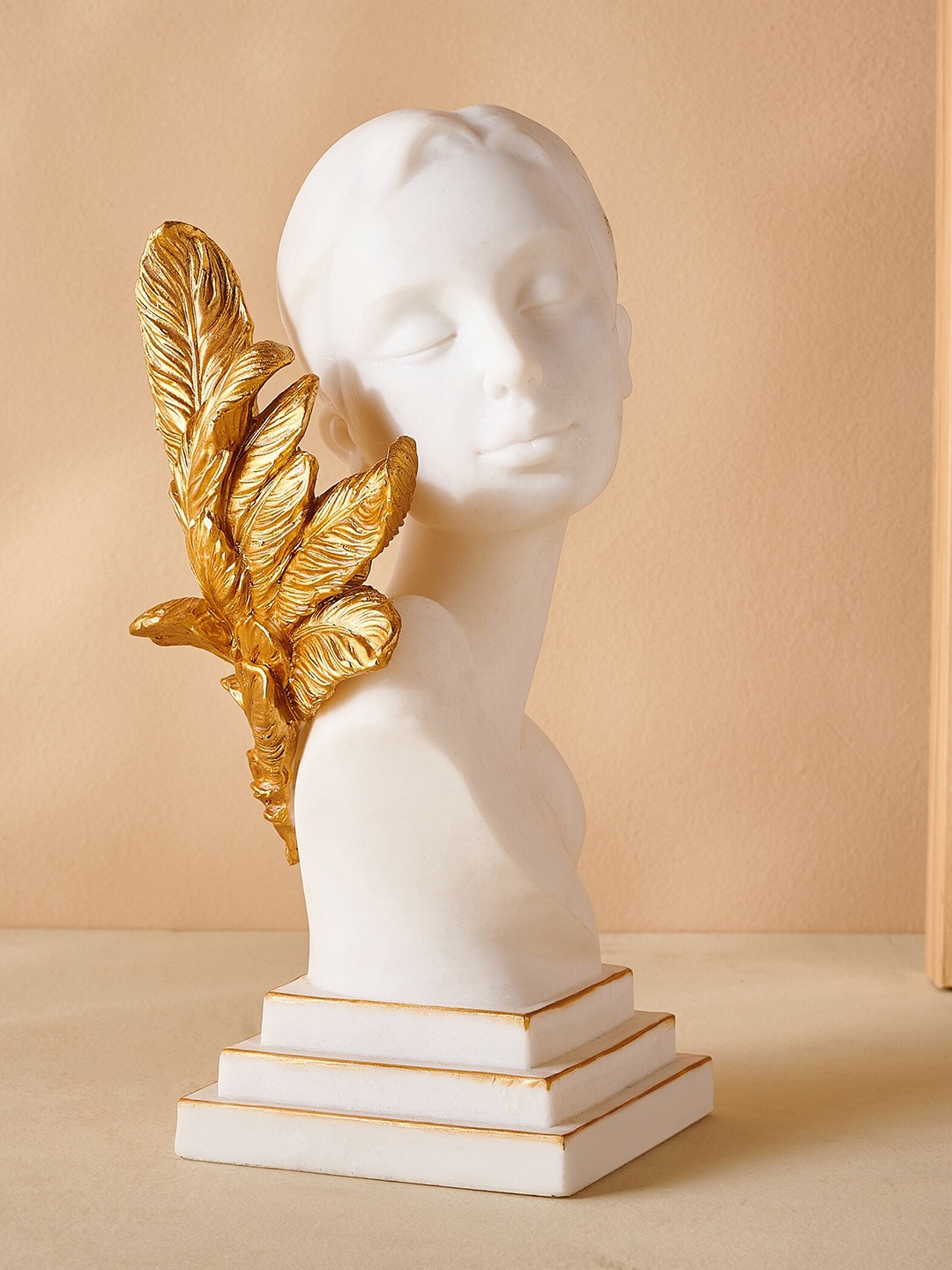 

Home Centre White & Golden Lady with Feathers Figurine Showpiece