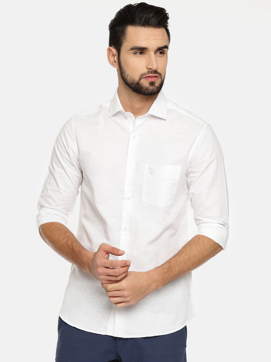 

U.S. Polo Assn. Men White Tailored Fit Solid Casual Shirt