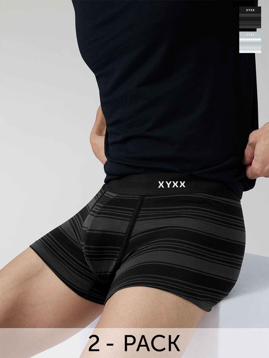 

XYXX Men Pack of 2 Striped Streax Intellieaze Super Combed Cotton Trunk, Black