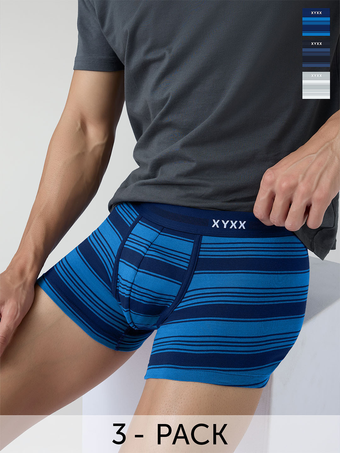

XYXX Men Pack of 3 Super Combed Cotton Streax Trunks- XYTRNK3PCKN844, Blue