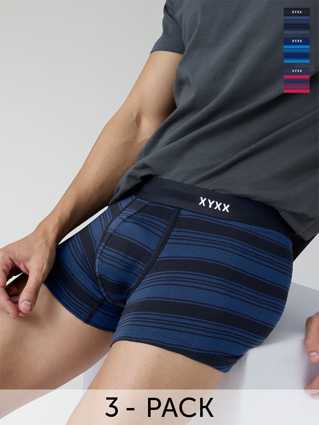 

XYXX Men Pack of 3 Super Combed Cotton Streax Trunks-XYTRNK3PCKN847, Blue