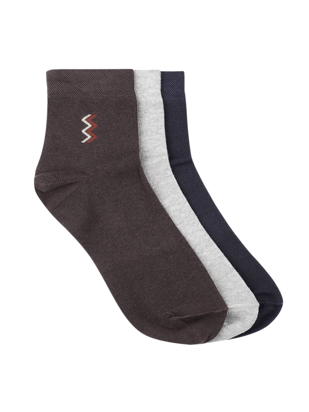 

INVICTUS Men Set of 3 Minimal Zip-Zag Patterned Cotton Above Ankle-Length Socks, Brown