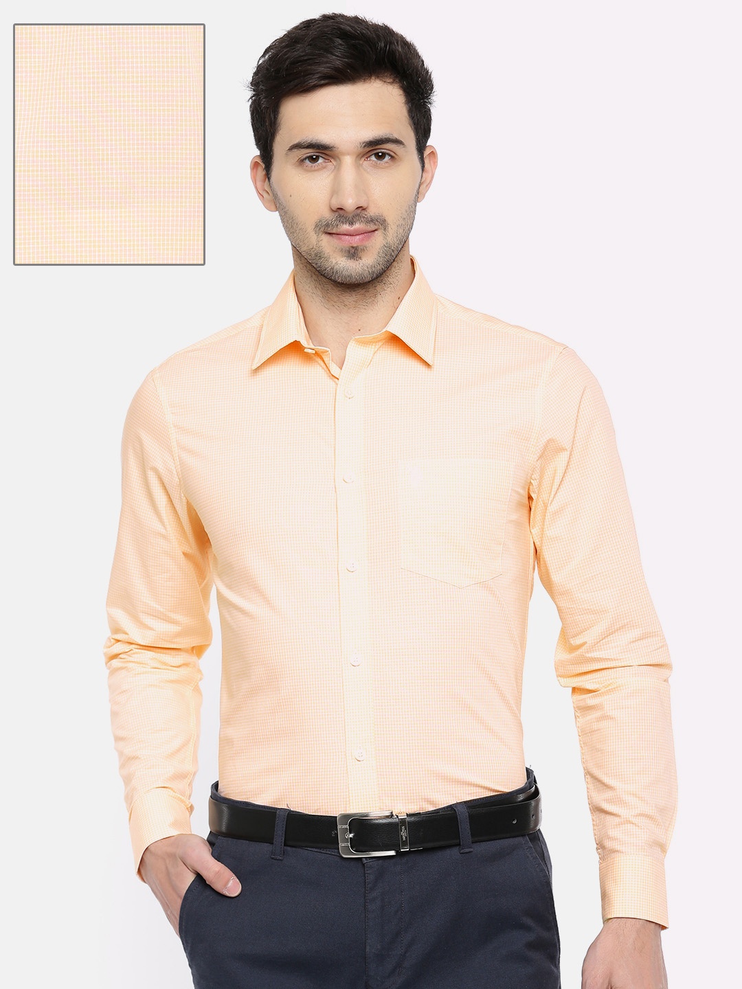 U.S. Polo Assn. Men Orange & White Tailored Fit Checked Formal Shirt