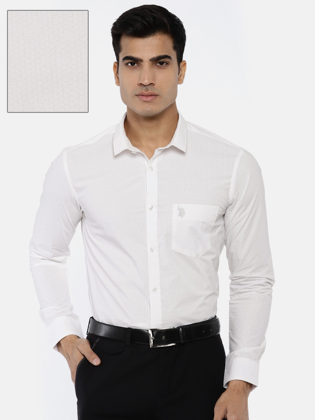 

U.S. Polo Assn. Men White Slim Fit Self Design Formal Shirt
