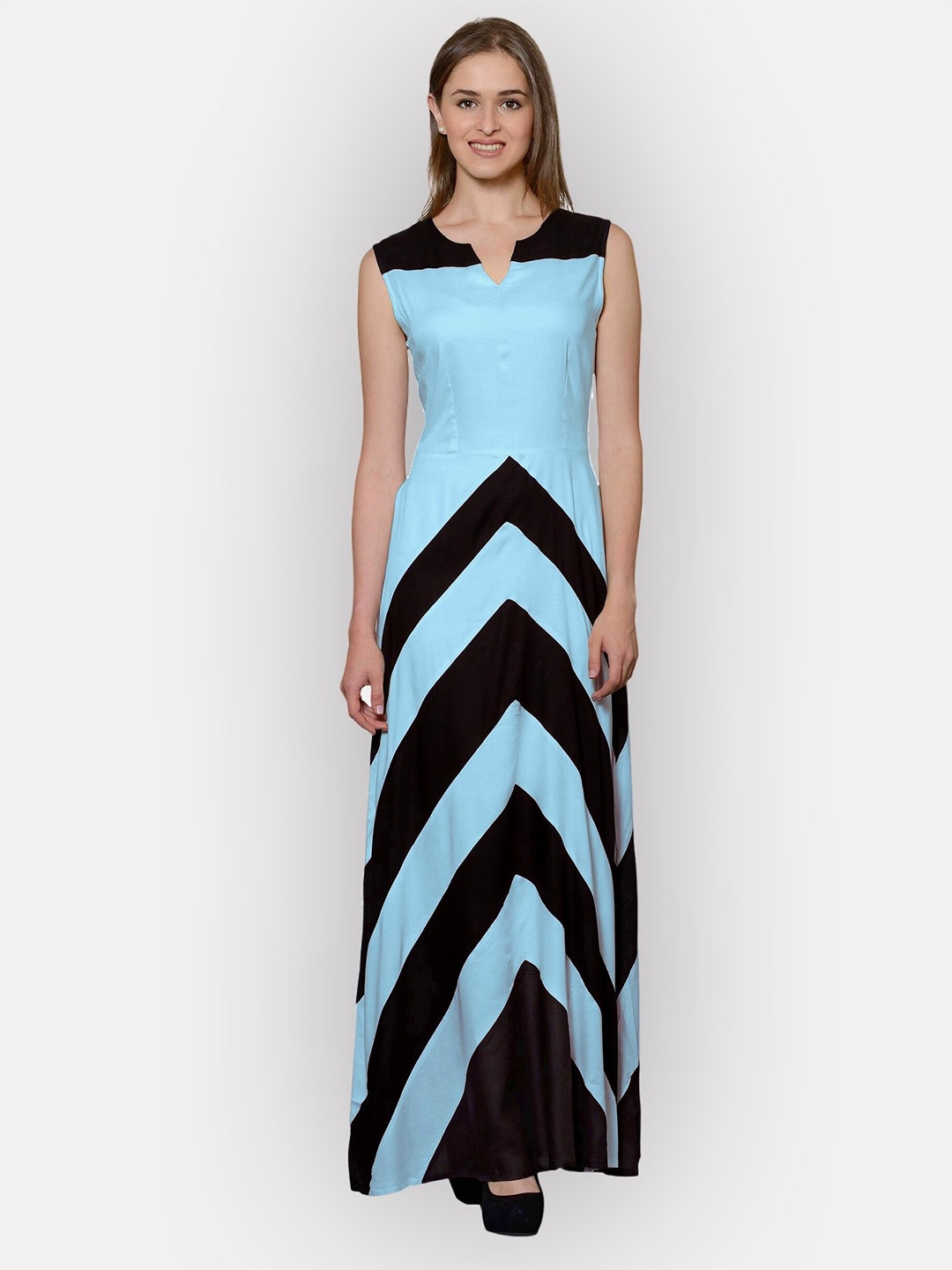 

PATRORNA Colourblocked Pure Cotton A-Line Maxi Dress, Black