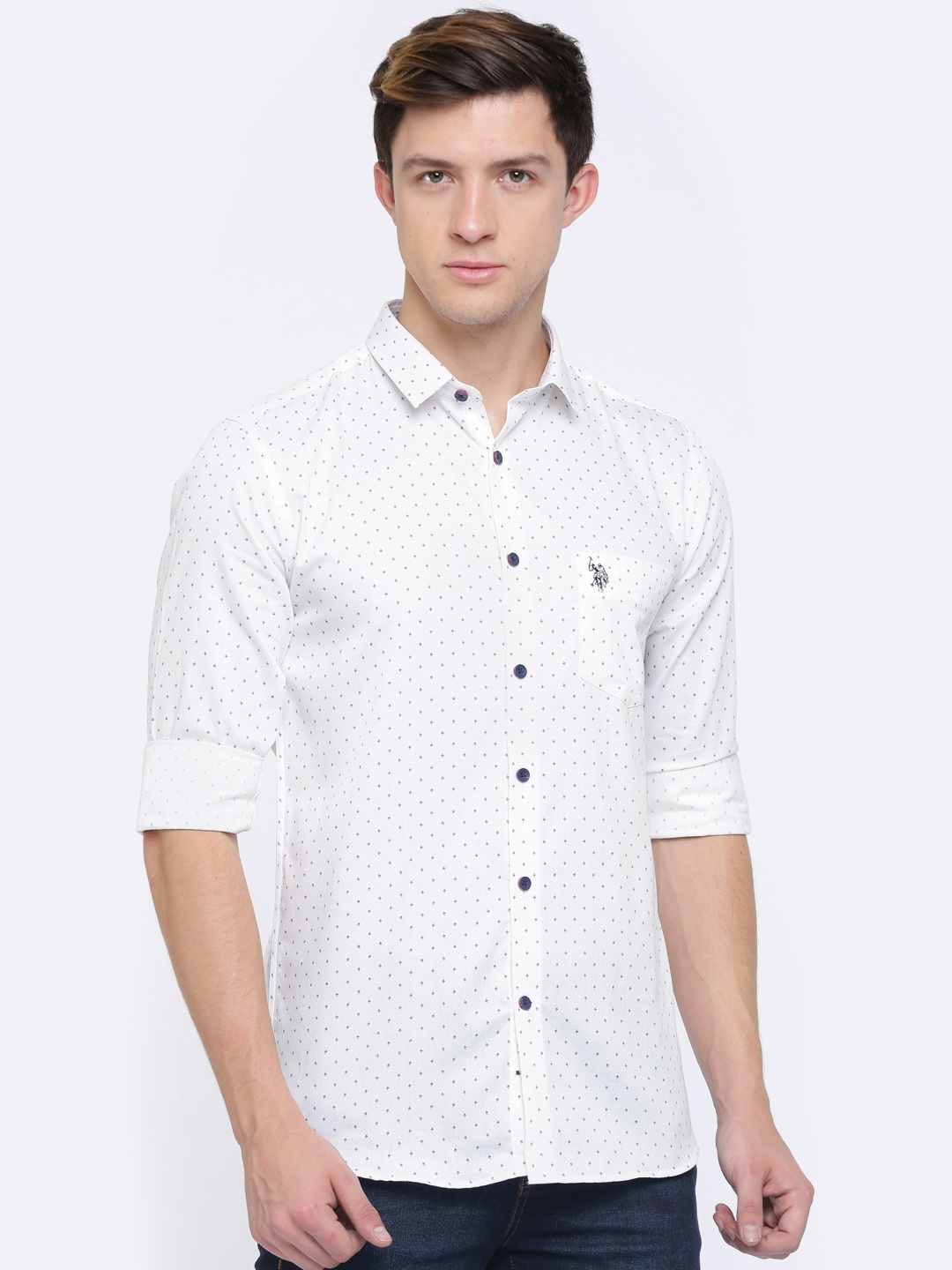 

U.S. Polo Assn. Men Off-White Slim Fit Printed Casual Shirt