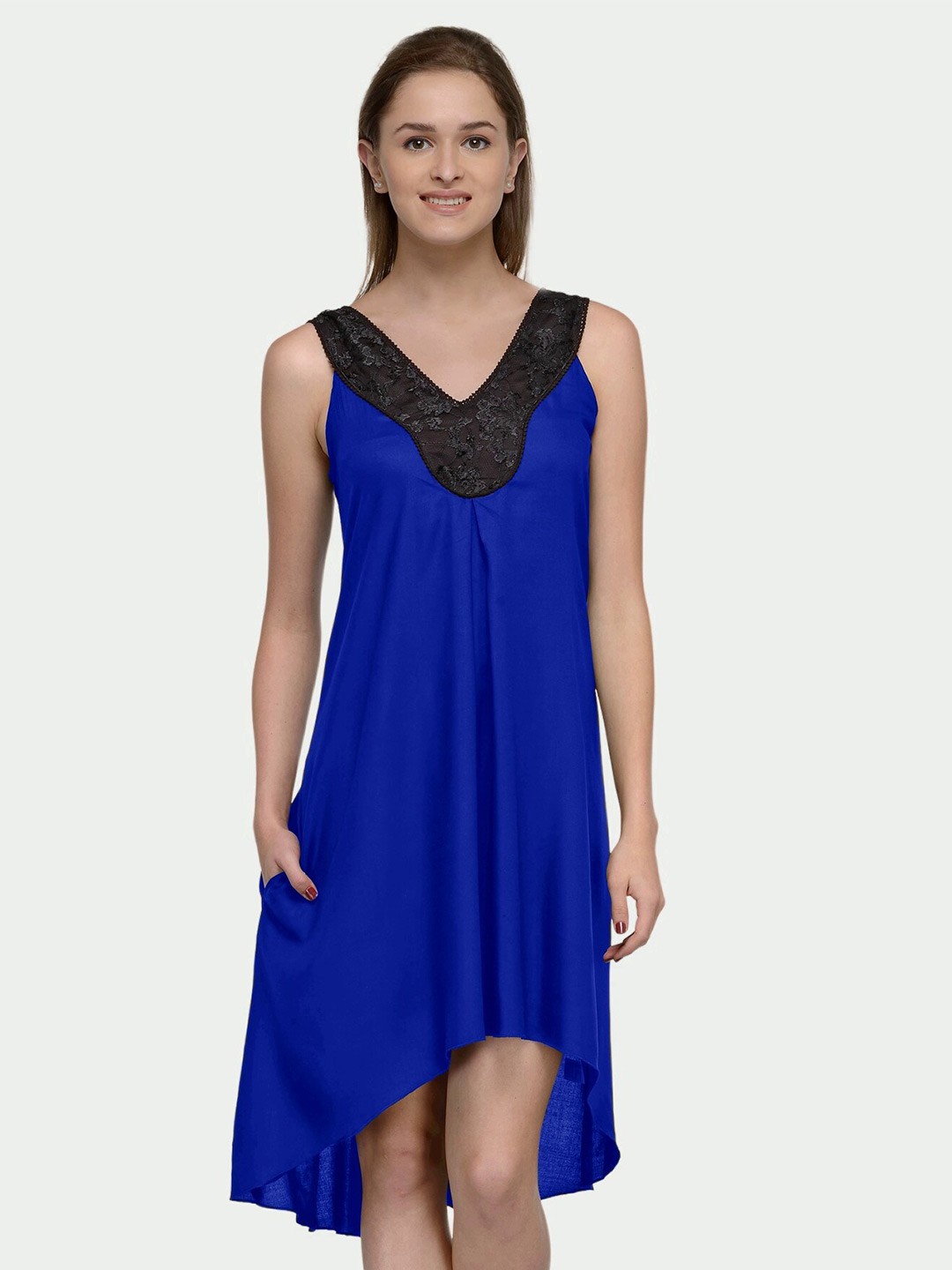 

PATRORNA V-Neck Pure Cotton A-Line Dress, Black