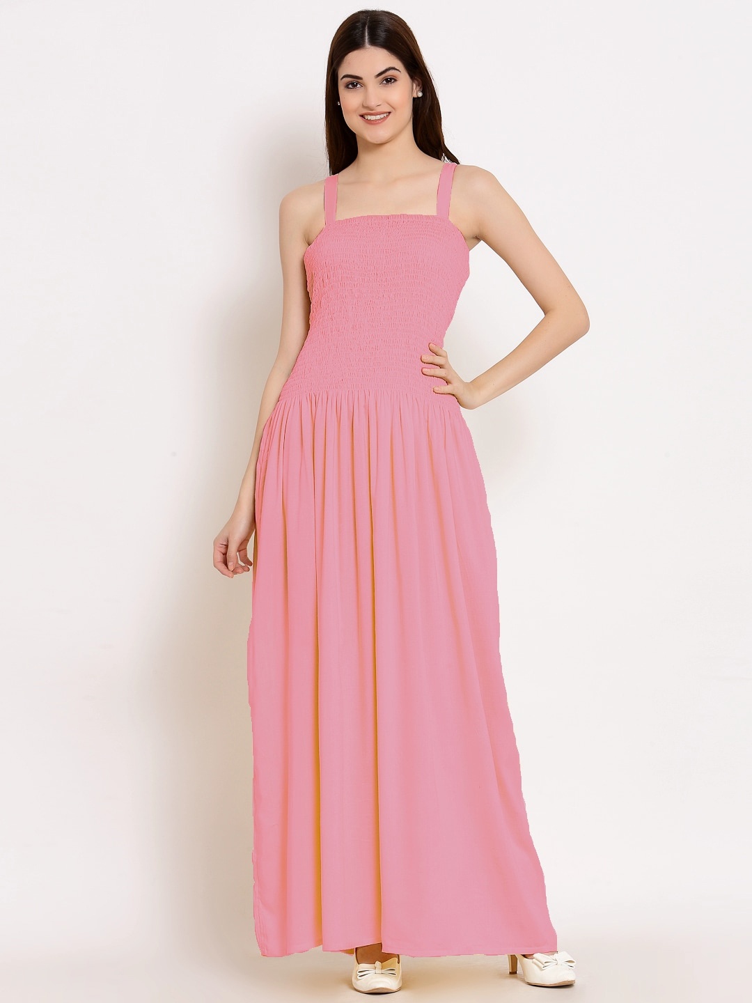 

PATRORNA Smocked Sleeveless Cotton Maxi Dress, Pink