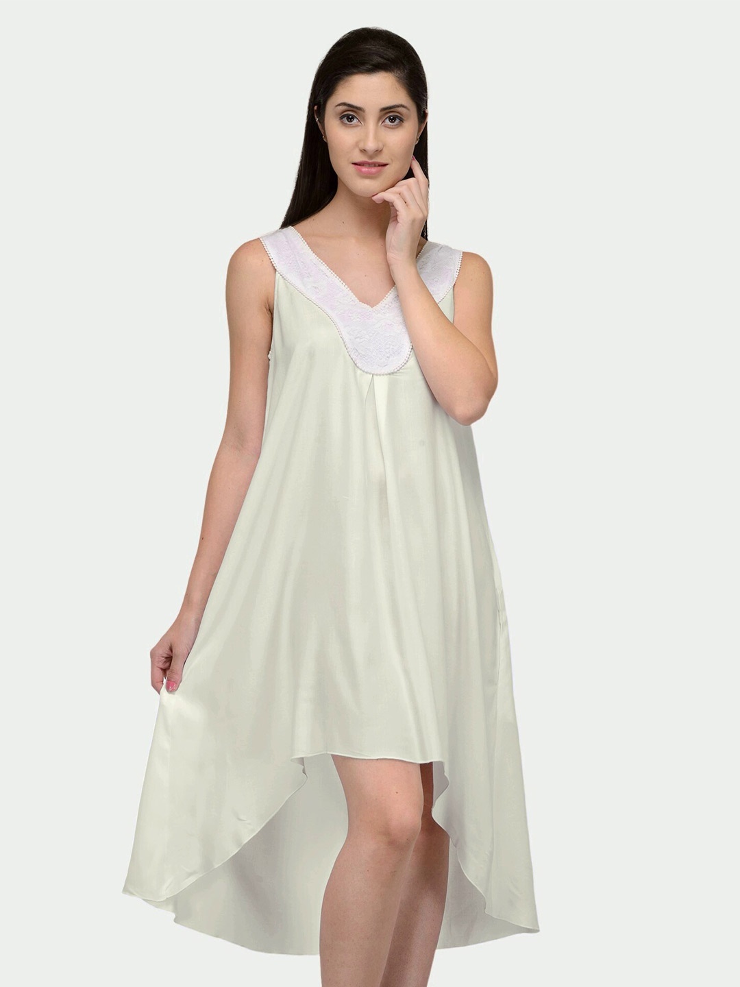 

PATRORNA V-Neck Pure Cotton A-Line Dress, White