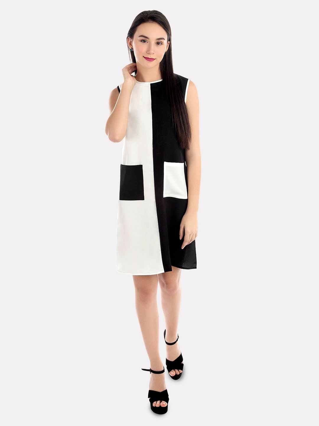 

PATRORNA Colourblocked Sleeveless Sheath Dress, White