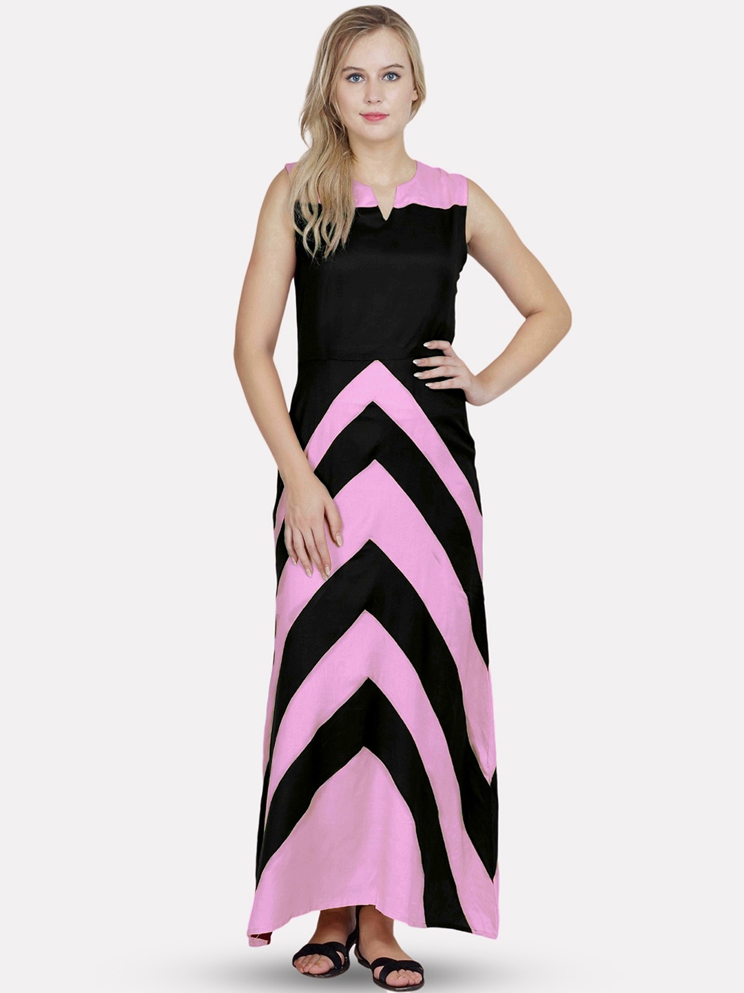 

PATRORNA Colourblocked Sleeveless Cotton Maxi Dress, Pink