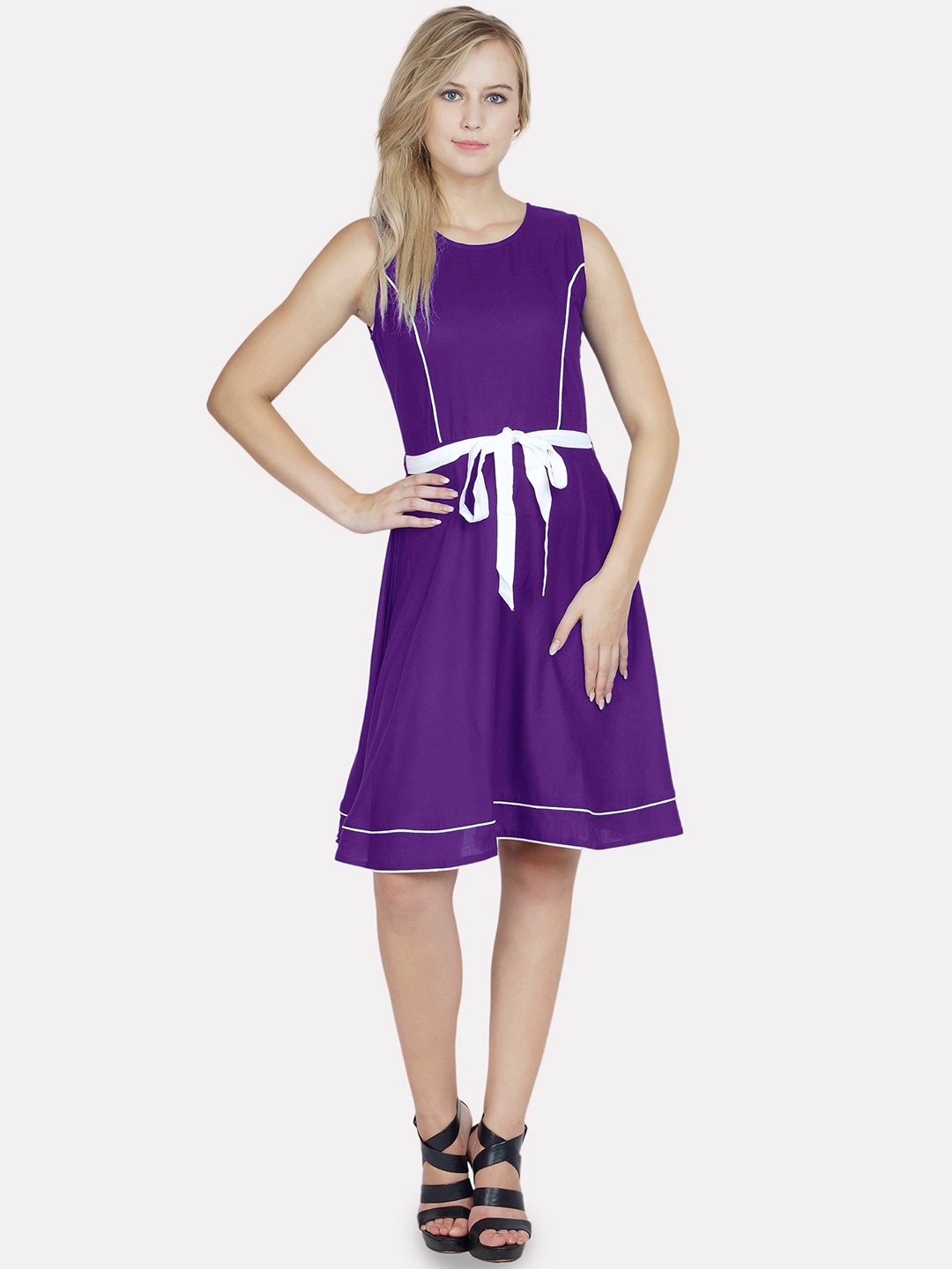 

PATRORNA Sleeveless Cotton A-Line Dress, Purple