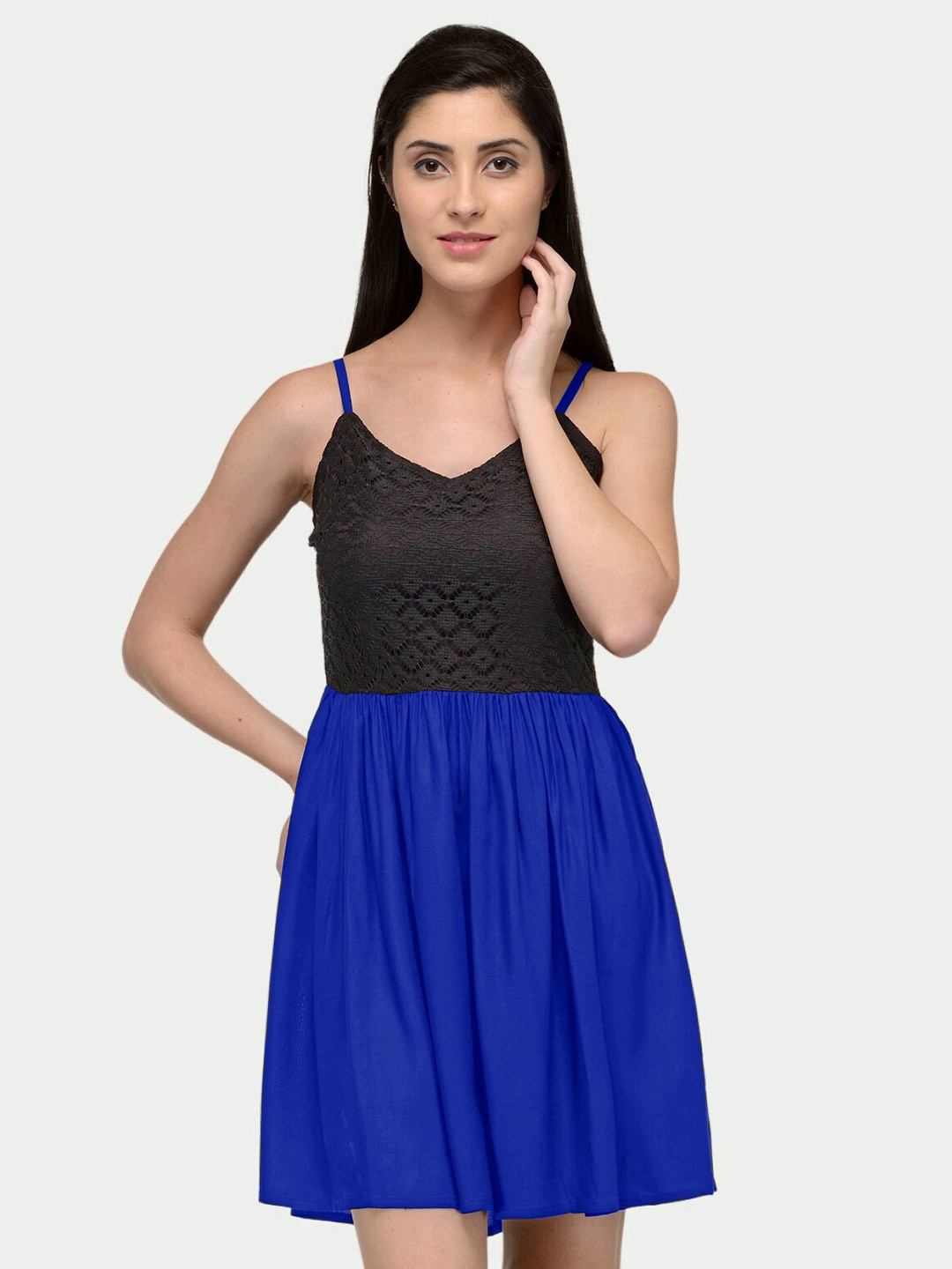 

PATRORNA Shoulder Straps Pure Cotton Fit & Flare Dress, Black