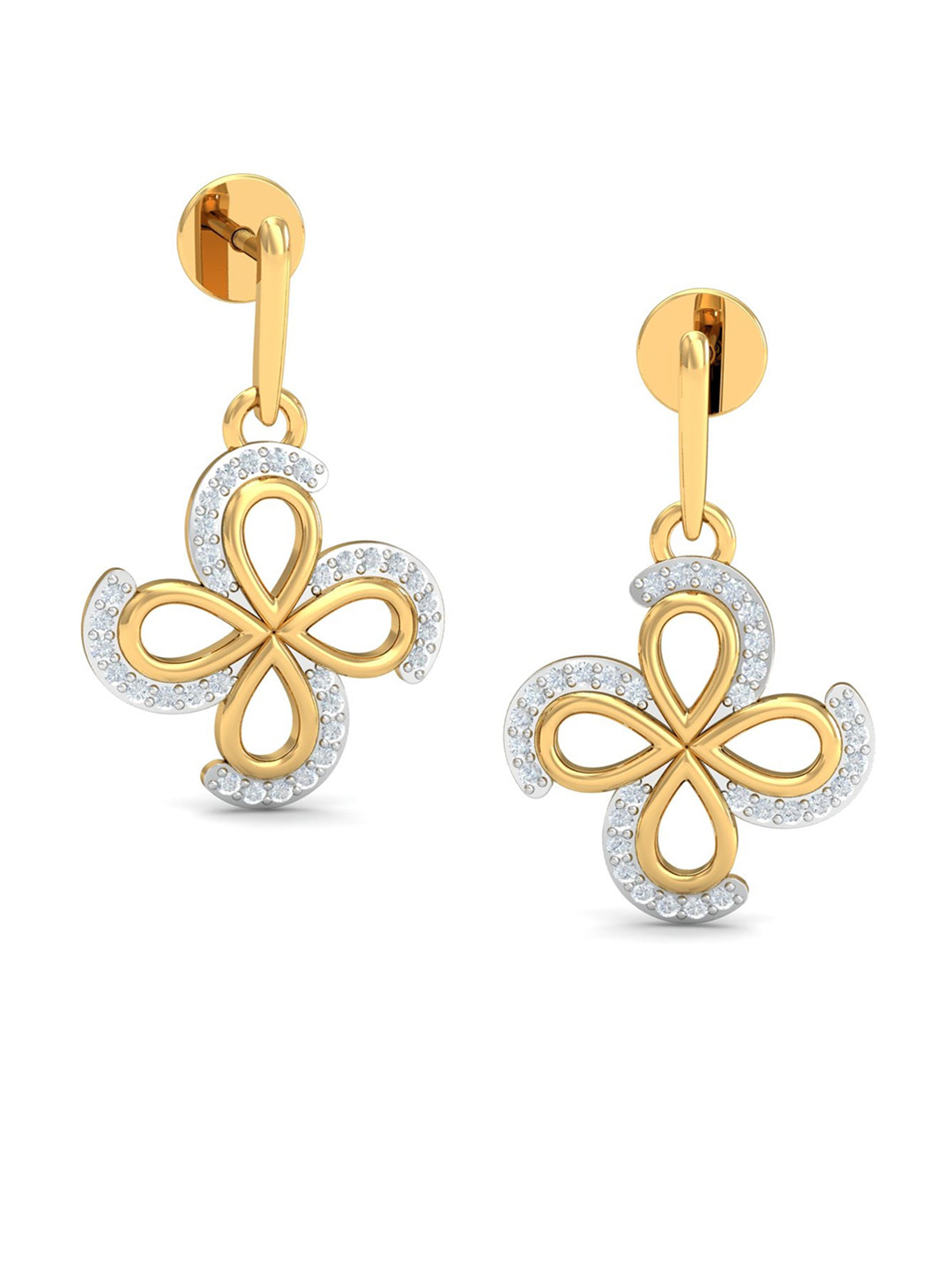

KUBERBOX 18KT Gold Diamond-Studded Florolla Drop Earrings- 2.9 gm