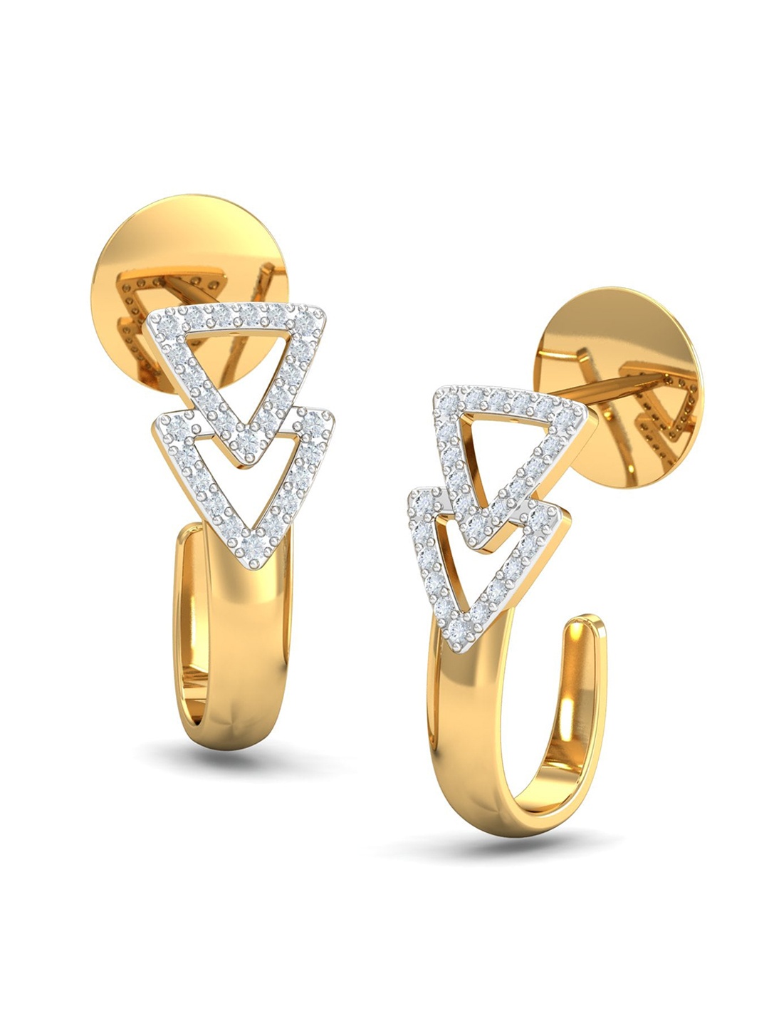 

KUBERBOX Chic Triangles 18KT Gold Diamond-Studded Hoop Earrings-3.06 gm