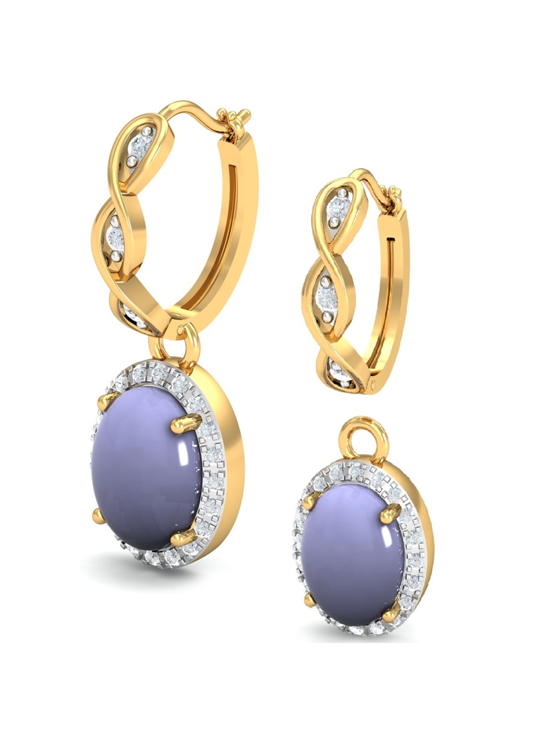 

KUBERBOX Anouk 18KT Gold Diamond-Studded Detachable Opal Hoops Earrings - 3.31 gm