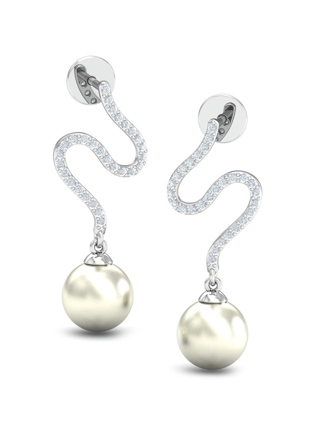 

KUBERBOX Pavla 18KT White Gold Diamond-Studded & Pearls Earrings-1.76gm, Silver