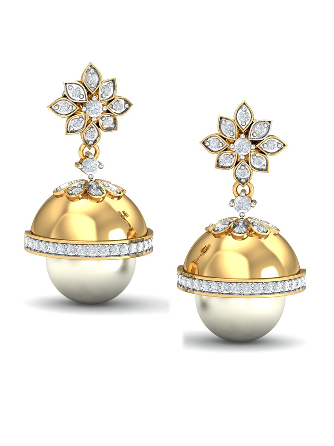 

KUBERBOX Rani 18KT Gold Diamond-Studded & Pearl Jhumka Drop Earrings- 6.6 gm