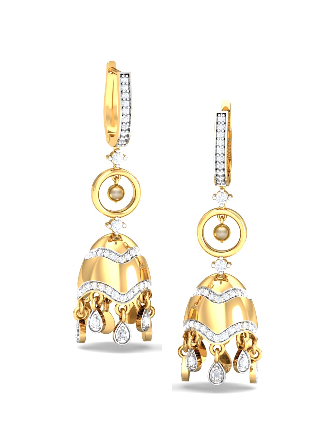 

KUBERBOX Traditional 18KT Gold Diamond-Studded Pearl Jhumka Earrings-4.93 gm