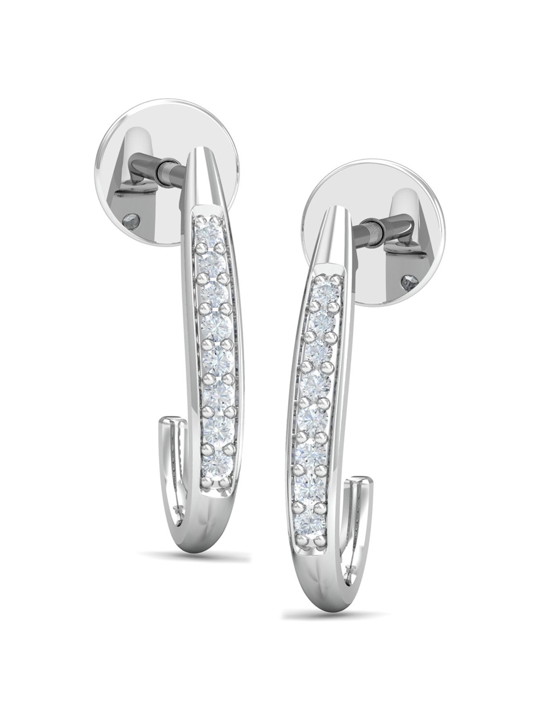 

KUBERBOX Valerie 18KT White Gold Diamond Studded J-Hoop Earrings- 1.41 gm, Silver