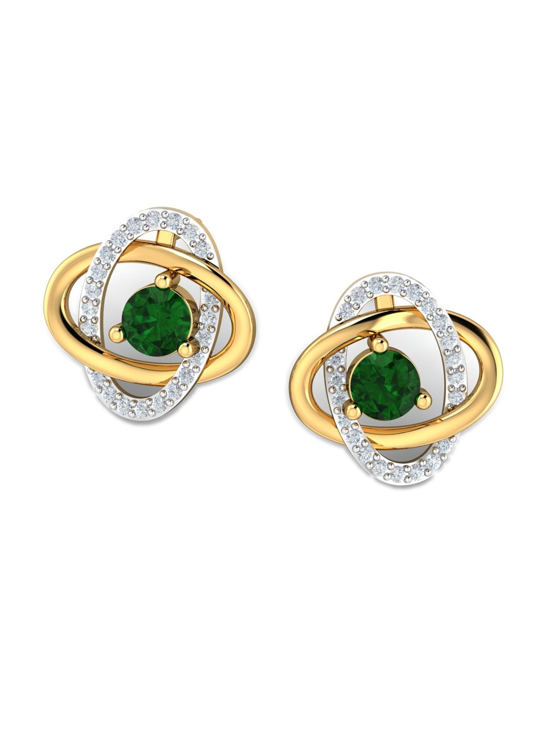 

KUBERBOX 18KT Gold Diamond Emerald Studs- 2.38gm