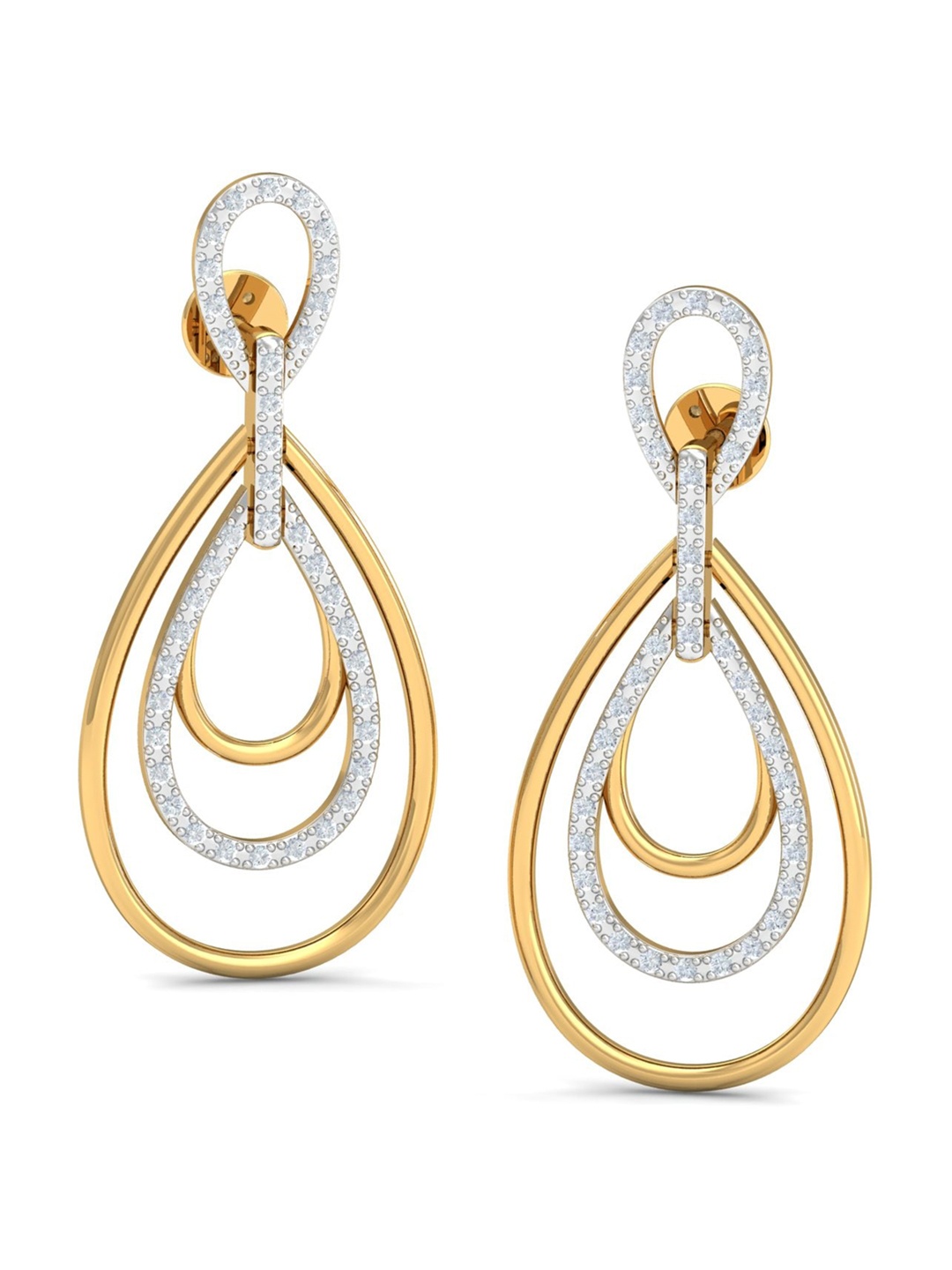 

KUBERBOX 18KT Gold Diamond-Studded Zaliki Aya Drop Earrings-4.49 gm