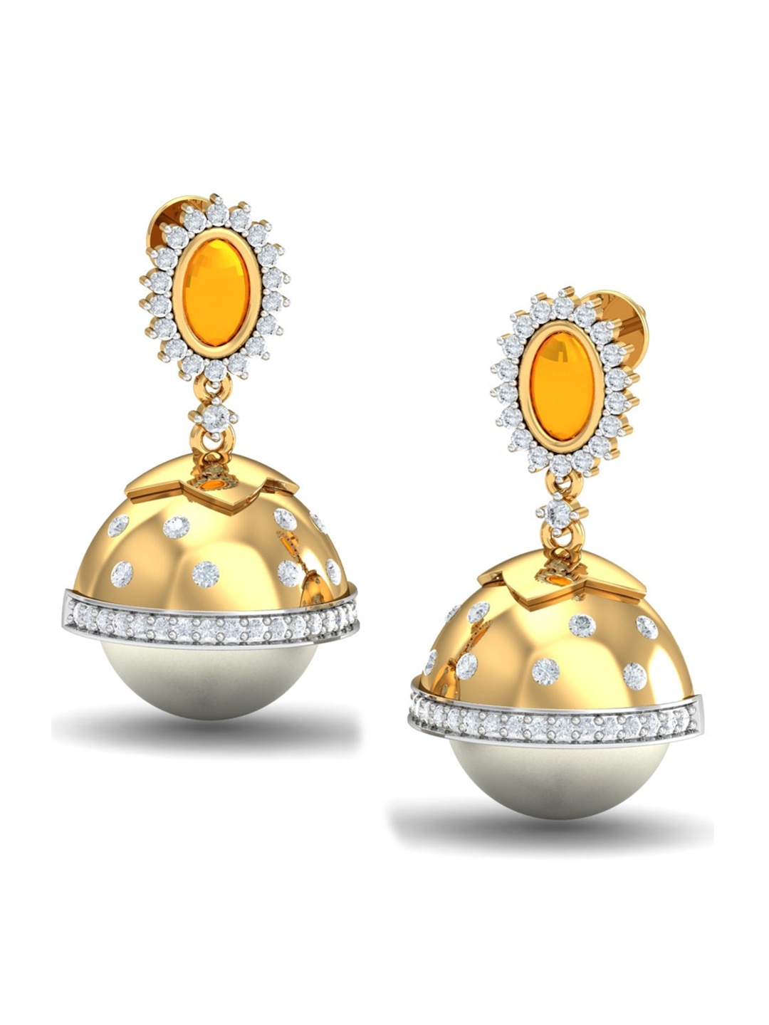 

KUBERBOX Mayaa 18KT Gold Diamond-Studded & Pearls Jhumka Earrings-4.4gm