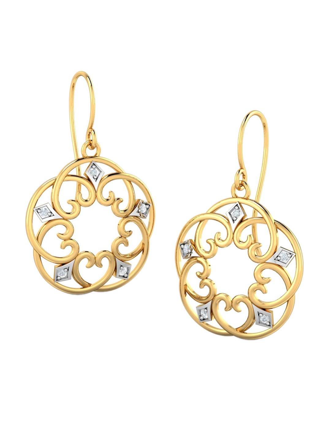 

KUBERBOX Drussila Filigree 18KT Gold Diamond-Studded Earrings-3.96gm