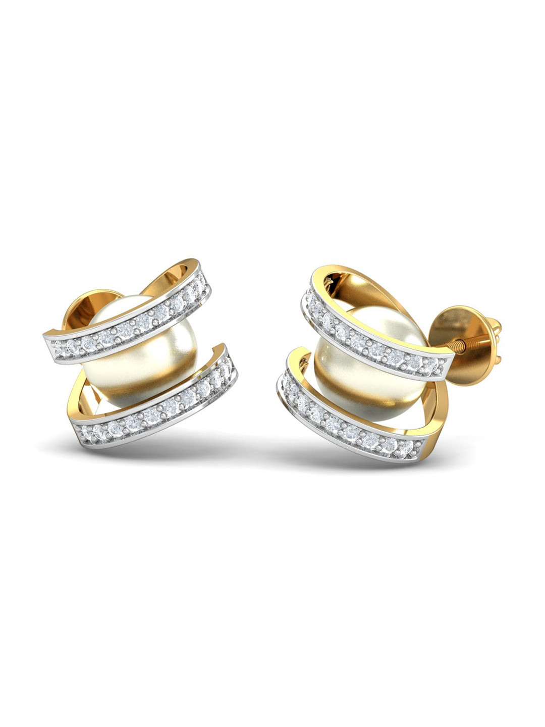 

KUBERBOX Lamiah 18KT Gold Diamond-Studded Pearls Earrings-2.29gm