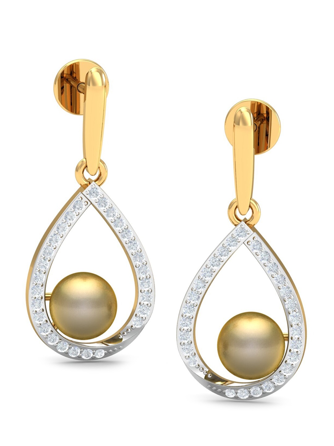 

KUBERBOX Madeleine 18KT Gold Diamond-Studded & Pearl Earrings-2.64gm